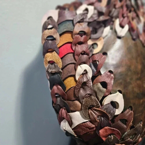 Vintage 70's | Slouchy Hippie Boho Leather Earthy Tones Chain Patchwork  Handbag - Picture 5 of 14